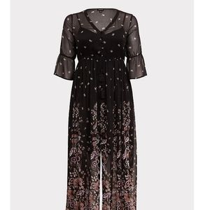 Torrid Black Floral Chiffon Button Down Maxi